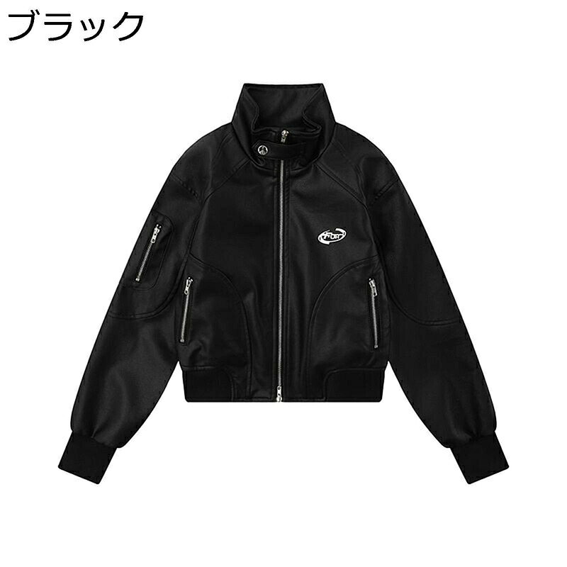 樂天商城 - ジャケット フェイクレザー 長袖 レディース ジッパー 革ジャン スタンドカラー アウター ミドル丈コート ライダース 立ち襟 ルース モトジャケット 春秋冬 防寒 防風 クール スタジャン