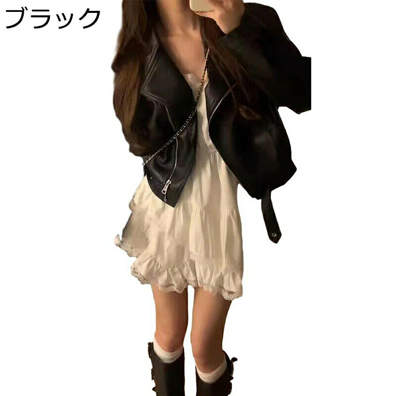 樂天商城 - フェイクレザーコート ジャケット レディース 長袖 非対称ジッパー ダブル ライダース アウター ショート丈 ラベル フィットコート pu革ジャン pu皮ジャン 秋 保温 防寒対策 パンク ブルゾン