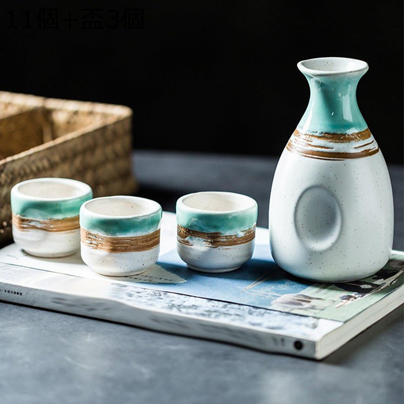 樂天商城 - 陶磁器製 酒器セット とっくり 手描き 酒盃 おちょこ 日本酒用 徳利+お猪口3個 和酒徳利セット ボトル お酒入れ シンプル ビンテージ 電子レンジ対応 居酒屋 お家 自宅用 ギフトセット 引っ越し祝 清酒