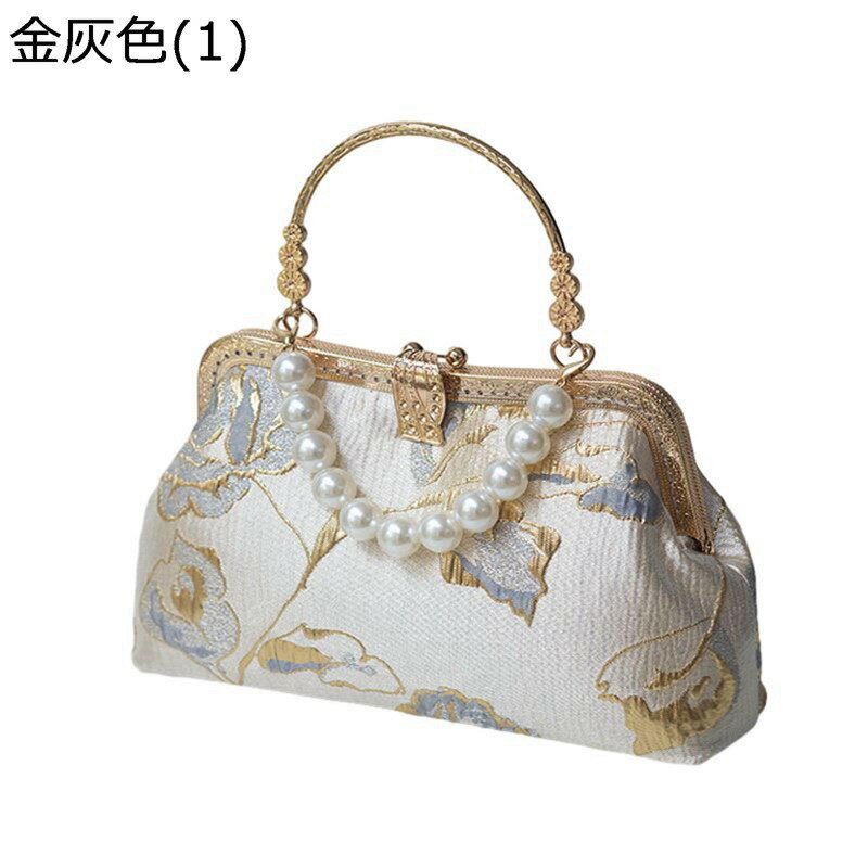 樂天商城 - パーティーバッグ クラッチバッグ ラメ刺繍 がま口 3way パール 手持ちバッグ 大きめ ゴールド キラキラ サテン 光沢感 長財布 宴会 ディナー 結婚式 お呼ばれ 演奏会 謝恩会 おしゃれ かばん ファッション