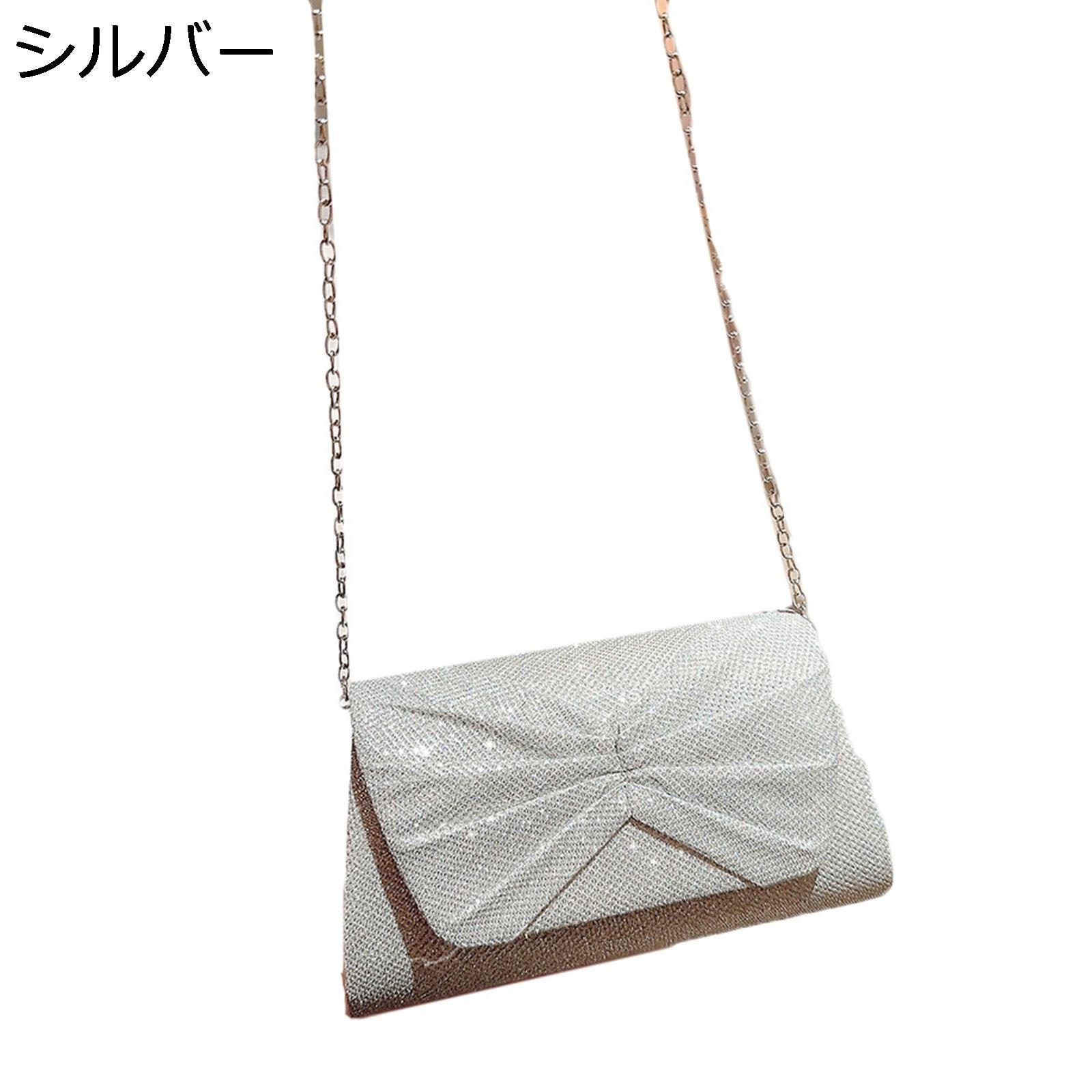 Other - パーティーバッグ クラッチバッグ 銀色 シルバー リボン キラキラ ラメ ショルダー 2way 結婚式 イブニングバッグ 謝恩会 フォーマル お呼ばれ 宴会バッグ ポシェット 長財布 口紅/鍵/携帯収納 女性