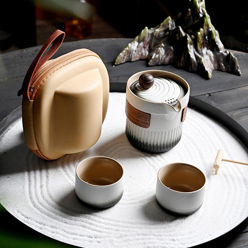 携帯急須 湯呑み 4点セット グラデーション ティーポット 茶器セット 収納バッグ付き コンパクト ポータブル セラミック中国茶セット 携帯用茶具 旅行 耐熱 超軽量 クラシック プーアル茶 ハーブティー 日本茶