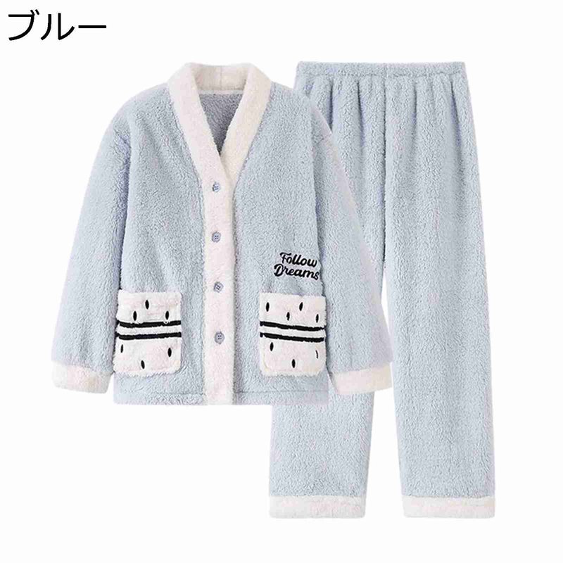 Women - パジャマ フランネル もこもこ 婦人 レディース ルームウェア 二点セット フリース 秋冬 暖かい 可愛い 厚手 ナイトウェア 快適 ふんわり 冬用 寝巻き 保温 両面起毛 プレミアム クリスマスプレゼント