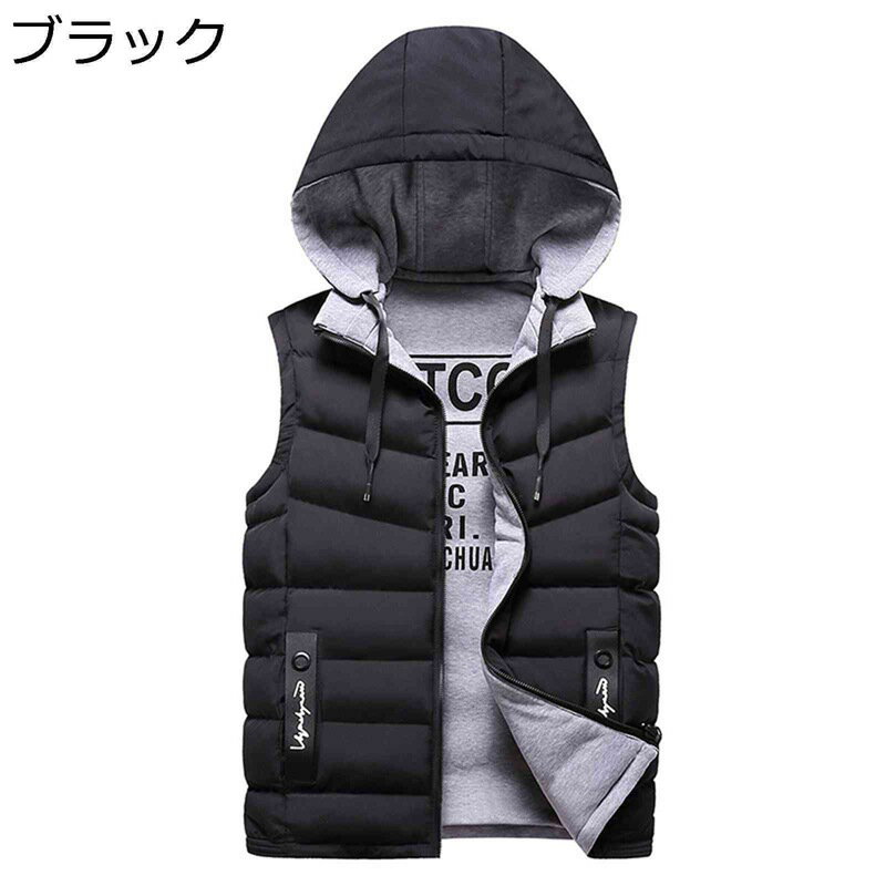 樂天商城 - 中綿ベスト リバーシブル 秋冬春 メンズ 両面着ベスト フード付き 防寒対策 暖か チョッキ 袖なし アウター 綿服 ショート 日常 アウトドア ビジネス ハイキング 大きいサイズ シンプル 無地