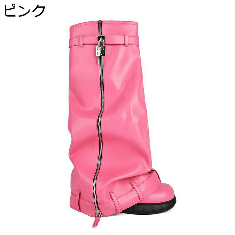 带毛 - ニーハイブーツ レディース 大きいサイズ ブーツ ラム革 ラウンドトゥ ドレープ ロング丈 ハイヒール チャンキーヒール 8.5CMヒール くしゅくしゅ サイドジッパー 高筒 秋冬用 エナメル