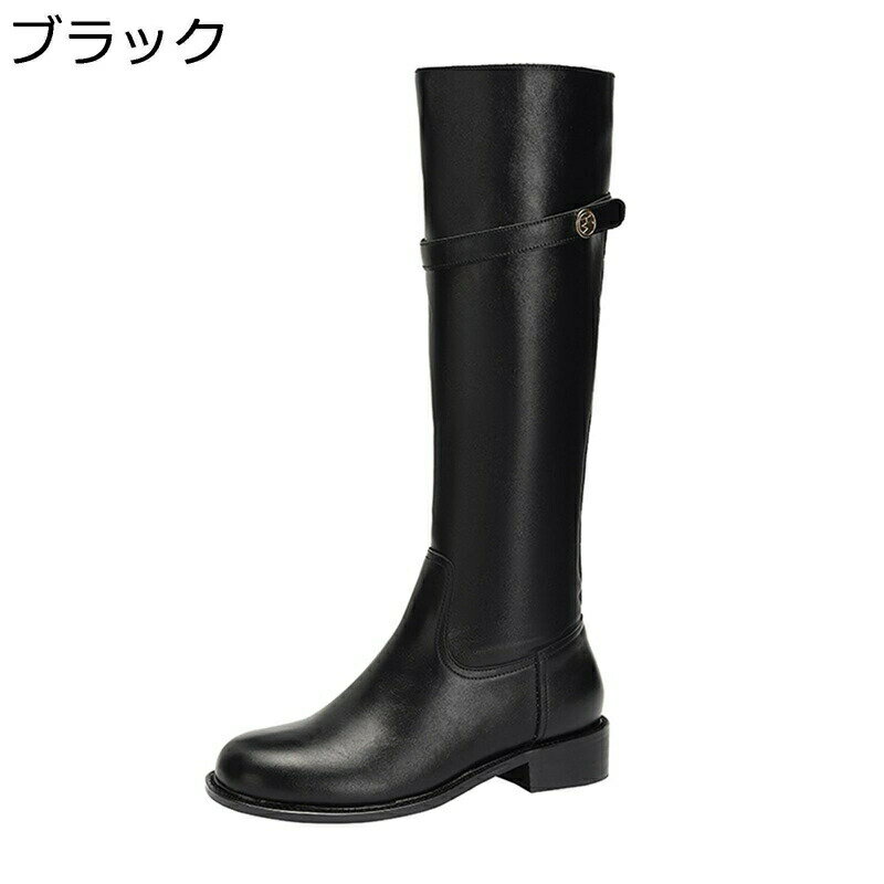 樂天商城 - ブーツ レディース ストレッチブーツ ロング丈 スリッポン ローヒール 高筒ブーツ ラウンドトゥ フラット ブロックヒール 3CMヒール 牛革 秋冬 純粋 ゆったり サイハイブーツ 柔らかい