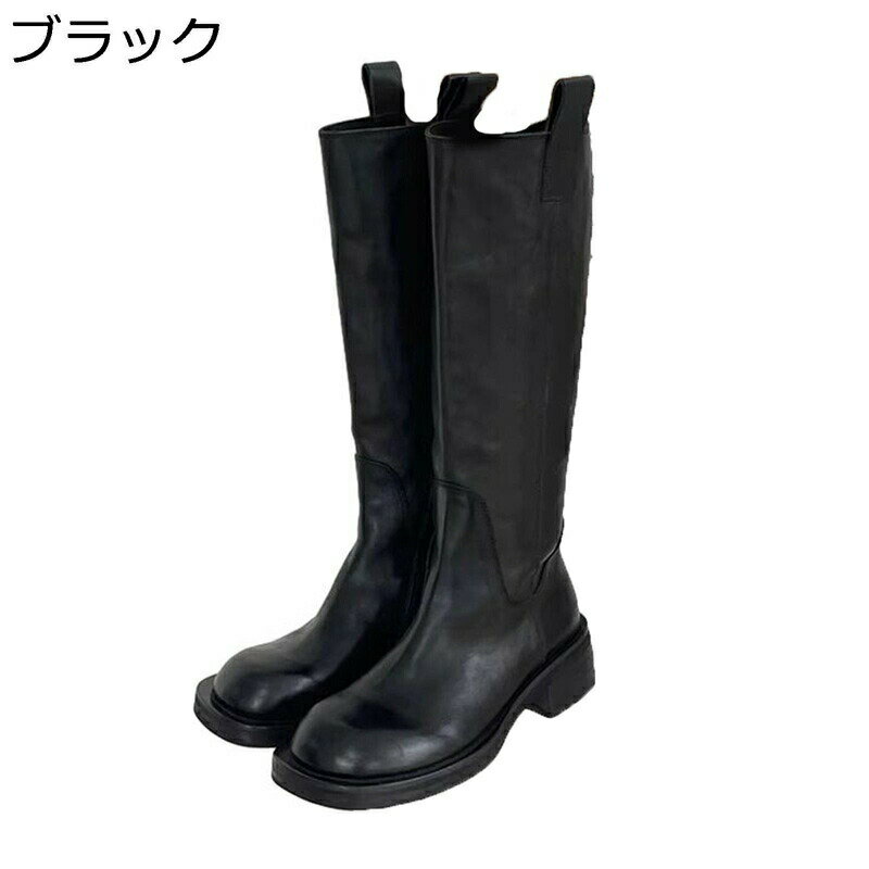 Fur - ブーツ レディース オーバーニーブーツ ロング丈 サイドジッパー ウェッジソール ローヒール 長ブーツ ラウンドトゥ ブロックヒール 3CMヒール 牛革 秋冬用 ファンション カジュアル