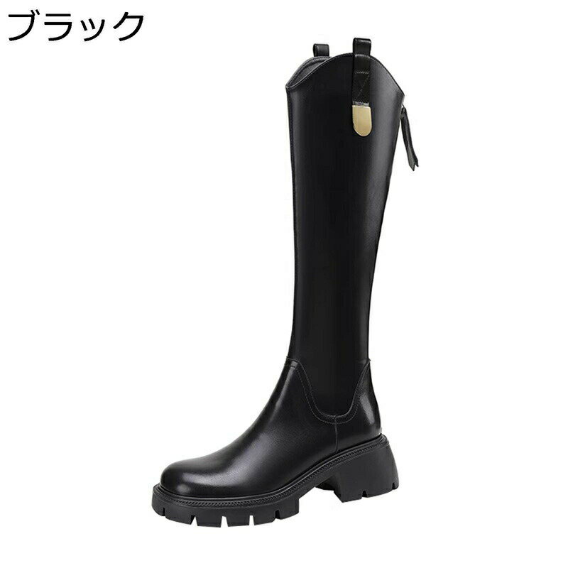 ニーハイブーツ レディース ブーツ バックジッパー ラウンドトゥ ロング丈 チャンキーヒール ヒール：6CM 膝丈 細見え ヴィンテージ 高筒ブーツ カジュアル フィット感 秋冬 オフィス 牛革