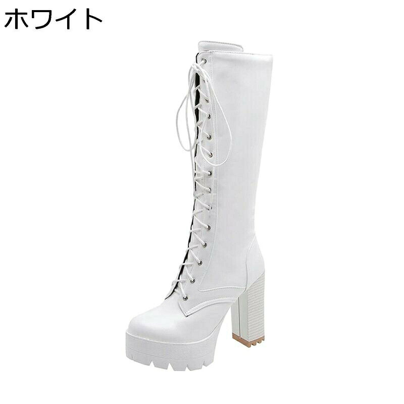Saidogoa - ロングブーツ 編み上げ 厚底11cm 大きいサイズ コスプレ靴 コスプレ レディース ハイヒール ゴシック レースアップ 身長アップ 大きいサイズ 男女通用 ゴスロリ ジョッキーブーツ 美脚 裏起毛 秋冬