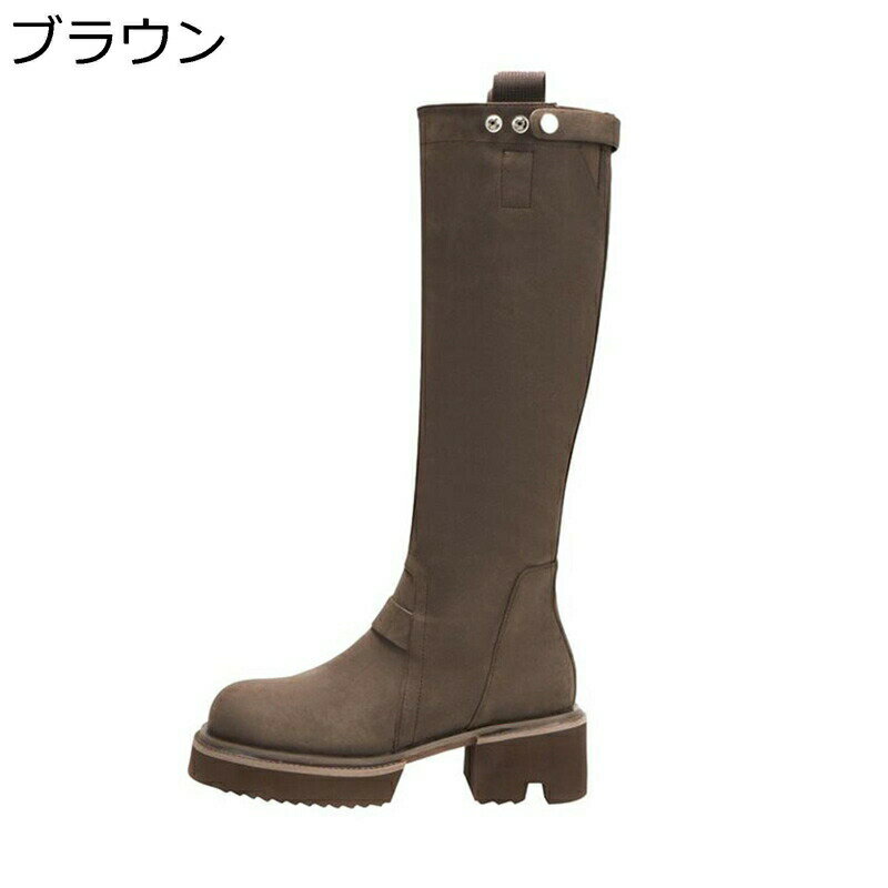 樂天商城 - ロングブーツ 厚底 膝丈 レディース ストレッチ 長ブーツ スエット 高筒ブーツ 秋冬 美脚 身長up カジュアル クッション性 ジョッキーブーツ ラウンドトゥ ヴィンテージ 滑り止め 軽量 歩きやすい