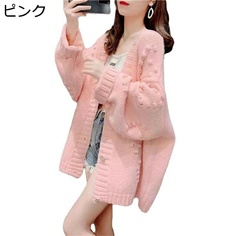樂天商城 - レディース カーディガン セーター ニット 立体ジャカード織 ミドル丈 スエット ジャケット 可愛い オーバーサイズ ゆったり ルーズ 無地 シンプル 体型カバー カジュアル トップス 秋冬