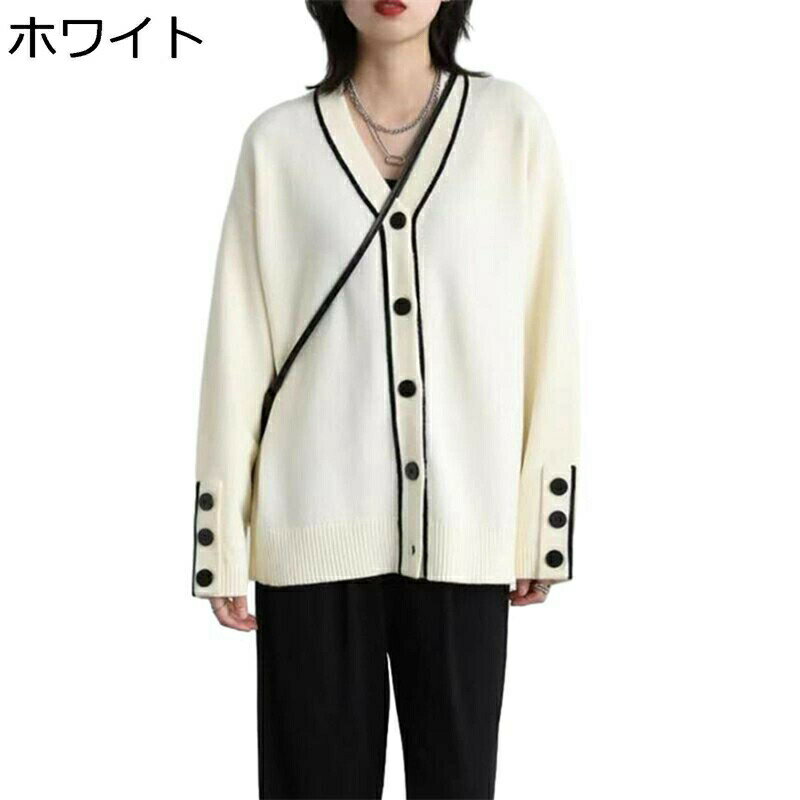 樂天商城 - レディース ニット カーディガン セーター スウェット 前開き 切り替え ワイド 長袖 Vネック 秋用 冬用 あったか 柔らかい ソフト ファッション カジュアル トップス 潮流 通勤通学 日常 旅行