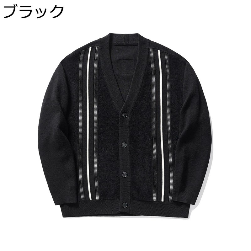樂天商城 - ニット カーディガン メンズ 長袖 春秋 ストライプ 前開き Vネック ベーシック シンプル コート ゆったり カジュアル トップス ボタンカーディガン 着心地良い 肌触り良い 柔らかい