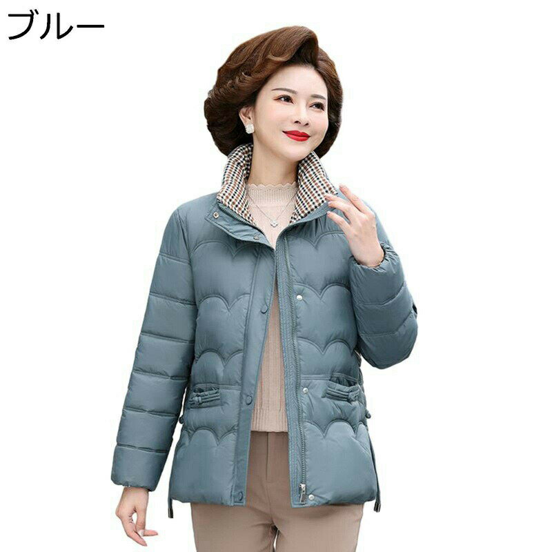 Coat - 中綿ジャケット レディース ショート 婦人服 シニア タートルネック 中綿コート 中綿入 ポケット付き ジップアップ 細身 中高年 お母さん 長袖 あったか 極暖 綿服 撥水 女性 日常 秋 冬