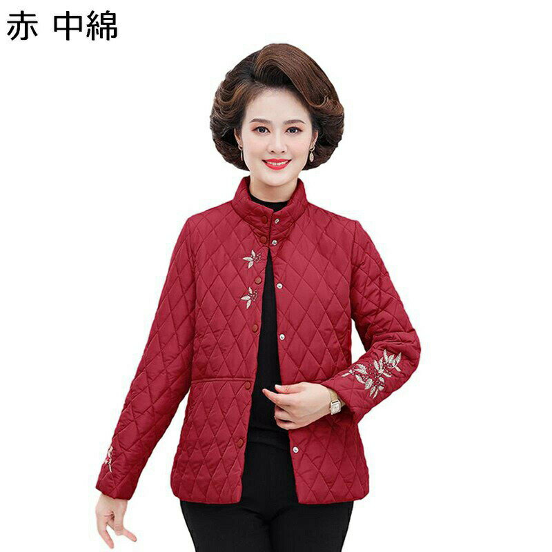 樂天商城 - 中綿ジャケット レディース 刺繍 もこもこ 花柄 婦人服 ファー付き シニアアウター ショート丈 花 インナージャケット コットン入れ 長袖 綿服 上着 トップス あったか 日常 秋冬