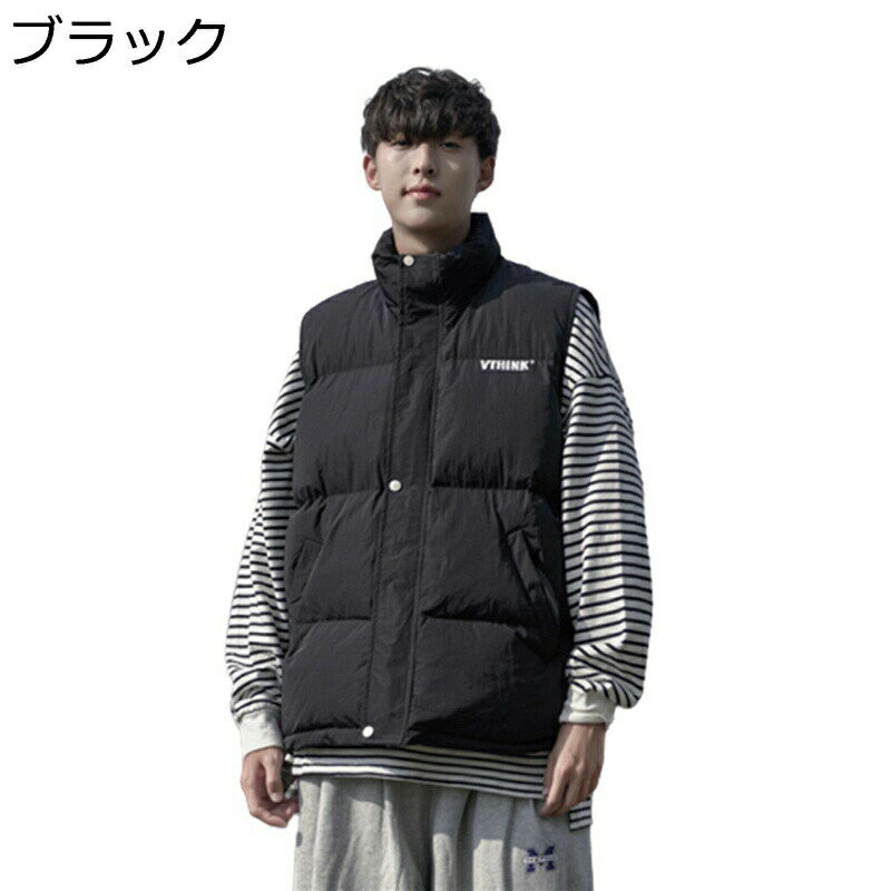 樂天商城 - 英字柄 レトロ 中綿ベスト スタンドカラー ポケット メンズベスト 綿入れ ノースリーブ チョッキ 防寒防風 秋冬 無袖ジャケット ダウンコットン トレンド 暖かい 通勤用 レジャー ウォーム
