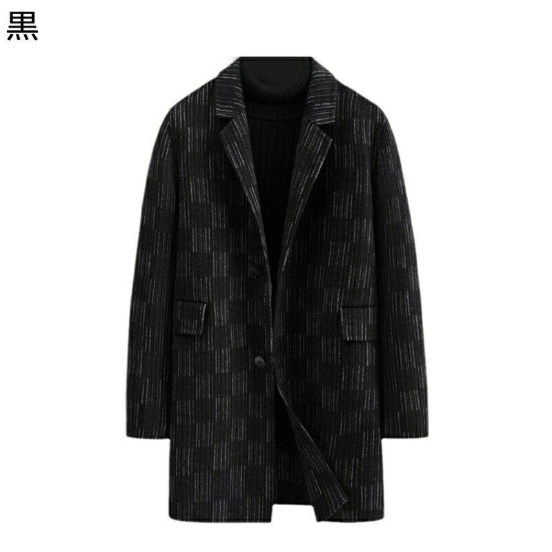 Jumper, Blouson - ラシャコート メンズ ウールコート チェスターコート ロングアウター チェック柄 スプリング 秋冬 防寒保温 あったか 紳士服 格子柄 ボタン留め 厚い コンフォート 普段着 カジュアル 彼氏