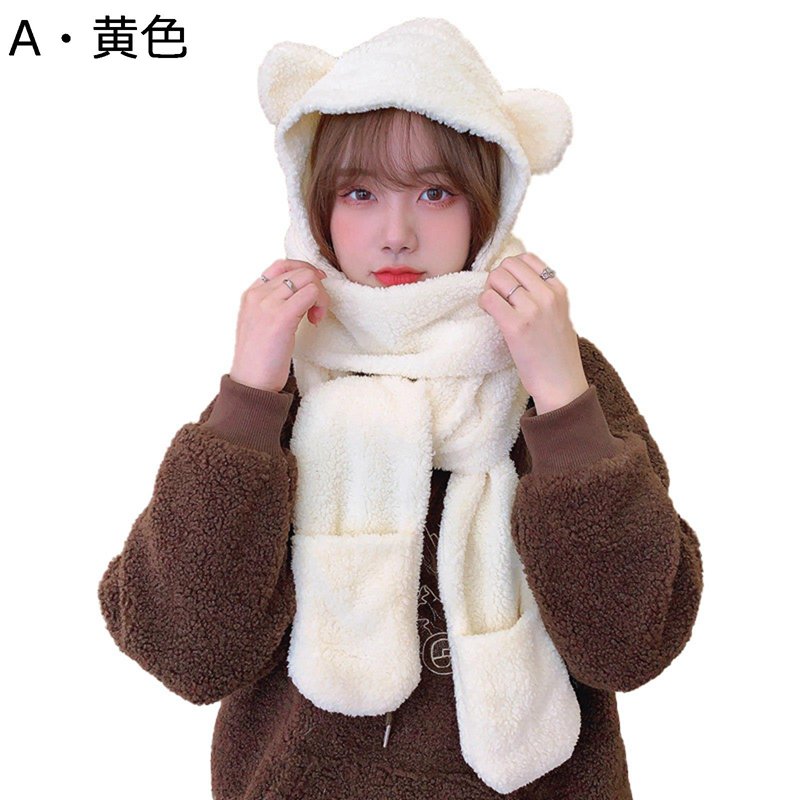 フード付きマフラー 3in1 一体型 レディース 女の子 手袋 ミント 萌え萌え 可愛い 寒さ対策 厚手 秋冬物 アニマル帽子 ふわふわ もこもこ スヌード 小顔効果 多機能 ソフト 誕生日 プレゼント おしゃれ