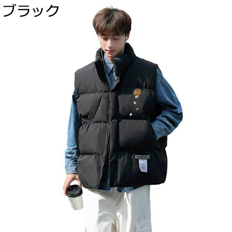 樂天商城 - メンズ ダウンベスト 可愛い プリント 中綿ベスト 男性 中綿入れ ベスト チョッキ 袖なし 多機能 リラックス 快適 シンプル 冬物 アウター 綿服 ストリート お出かけ デイリー 室内 室外