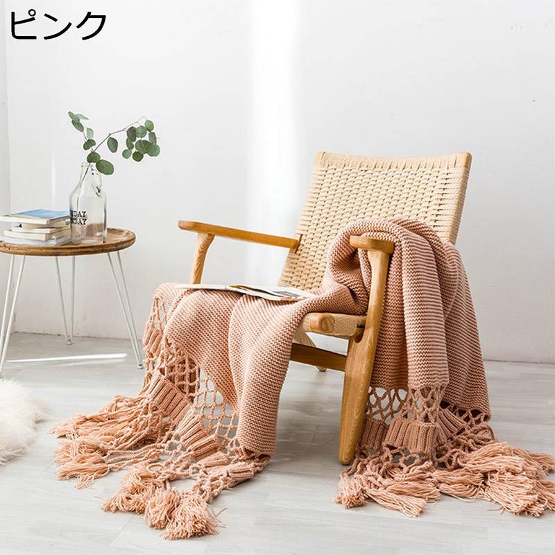 Silk - ニットブランケット はだかけ布団 大判毛布 肩掛け 膝掛け 透かし彫り タッセル 薄手 チャンキー ワッフル フワフワ 軽量 通気速乾 防ダニ・抗菌・防臭 春夏秋用 冷房対策 120x180