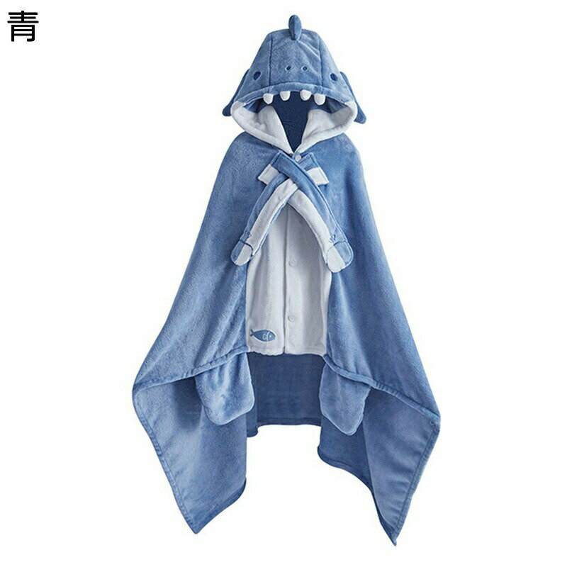 樂天商城 - サメ 着る毛布 着るブランケット ショールマント 肩掛け ひざ掛け 鮫 青 ブルー 可愛い 冬 おしゃれ ルームウェア 部屋着 面白い ガウン パーカー ボタン付き お昼寝 オフィス サボ 便利