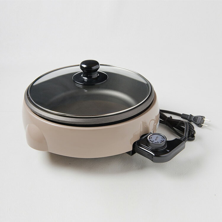 グリル鍋 23cm 2人用 3人用 4人用 ガラス蓋付 フッ素樹脂加工 丸山技研 電気グリル鍋 グリルパン 電気グリルパン 電気プレート 電気鍋 卓上 コンパクト 家電 鍋 鍋料理 国産 日本製 ライトブラウン ベージュ 茶 PGN-90(RB)