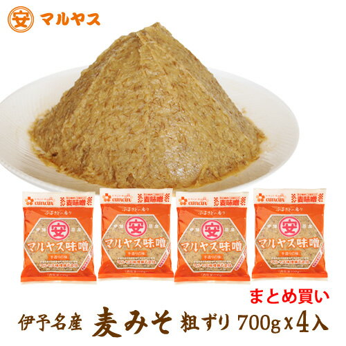 麦味噌1kg×4(粗ずり)愛媛の麦みそ国産原料—愛媛県産はだか麦100%使用