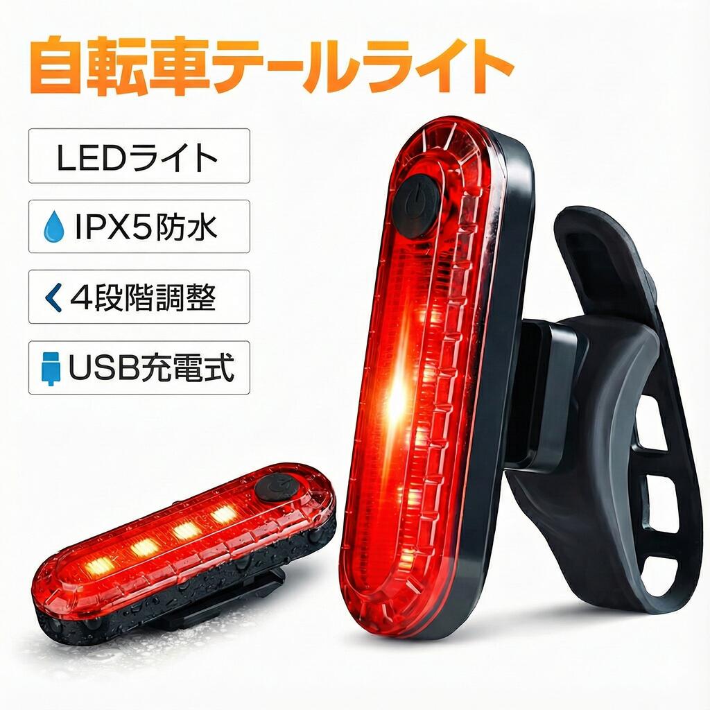 自転車 テールライト led 点滅 usb 充電式 回転式 後付け テールランプ ロードバイク USB充電式 軽量 バックランプ 防水 テール ライト バックライト 取り付け簡単 自転車ライト 通勤通学 夜間 送料無料 コスパ 汎用 明るい ロングライド 高輝度 おしゃれ 大人用子供用 IPX