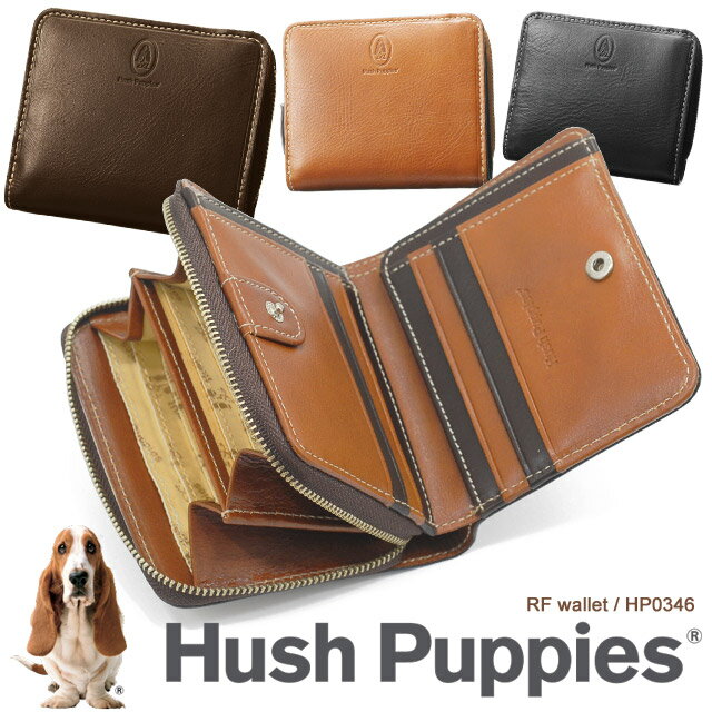 【楽天ランキング受賞】ハッシュパピー 財布 2つ折り 小銭入れ ラウンドファスナー Hush Puppies マゴ 牛革 キャッシュレス コンパクト ミニ財布 スマートウォレット HP0346