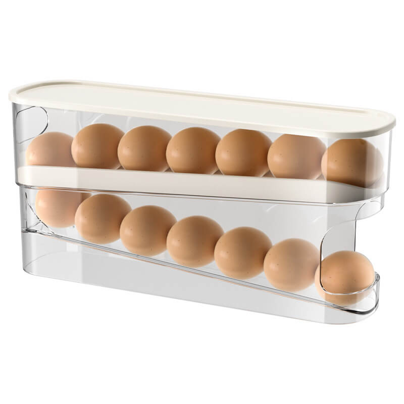 卵入れ 2個セット 卵収納ボックス スライド式 1個/2個 自動ローリング 2段 卵ケース 冷蔵庫用 卵 オーガナイザー たまご 収納ケース ボックス エッグホルダー 取り出し便利 たまご収納 再利用可能 フタ付き たまご収納棚 省スペース 重ね置き