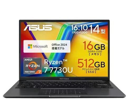 ASUS Vivobook M1405YA-R7YAWS 14インチ Ryzen 7 7730 SSD：512GB メモリ容量16GB Office 2024搭載 Windows 11 インディーブラック