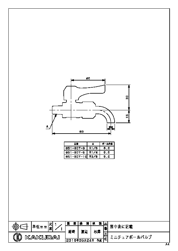 カクダイ 水栓材料 ミニチュアボールバルブ【651-807-10】