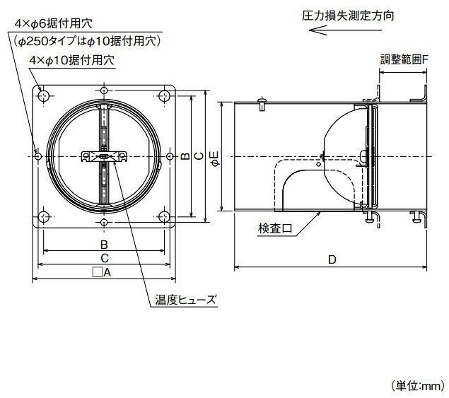 DOOON ショップのメルコエアテクノロジー 【AT-250DK2】 防火ダンパー（屋内用壁取付タイプ）・（鋼板製） ダンバー｜アングル2