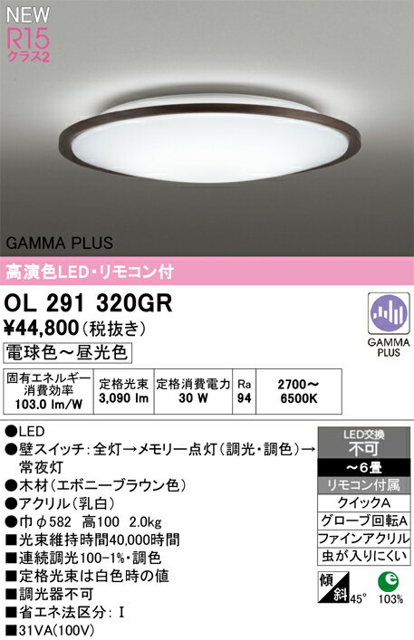オーデリック シーリングライト 【OL291320GR】【OL 291 320GR】