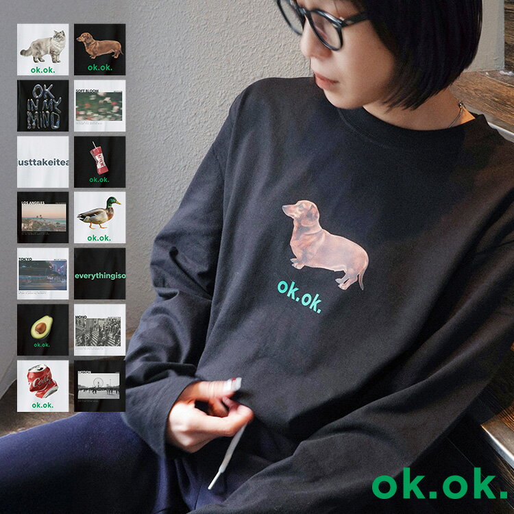 樂天商城 - ＼クーポンで2,600円／ トップス Tシャツ レディース プリントT カジュアル 綿 100% シンプル ロンT カットソー プリントTシャツ ok.ok. リラックス グラフィック ロンT
