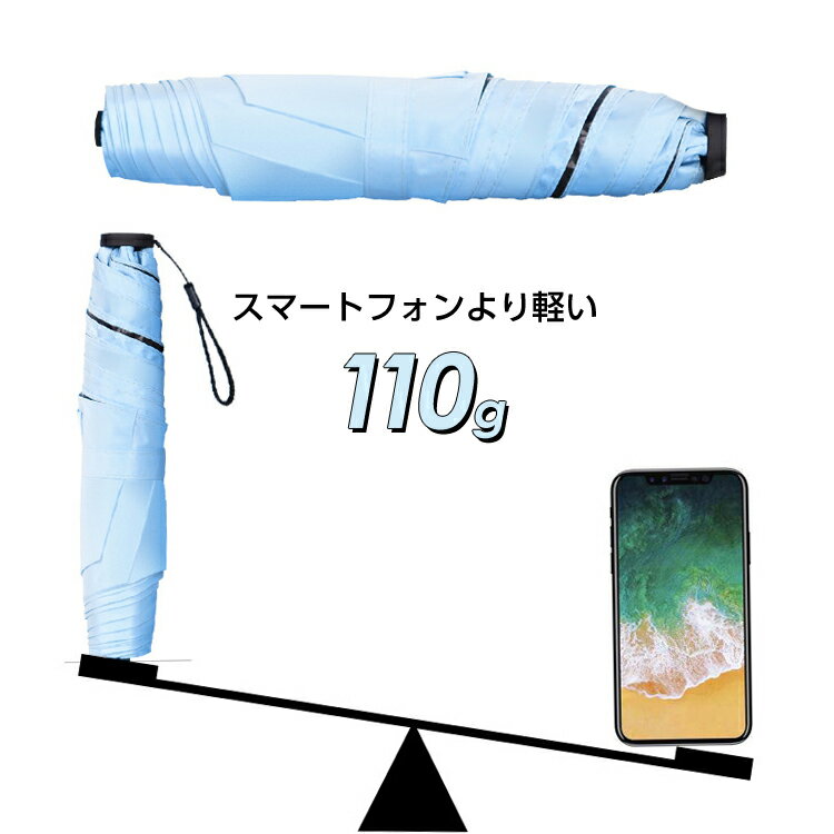 超軽量110g 日傘 折りたたみ傘 UVカット 90% 折りたたみ 晴雨兼用 傘 軽量 撥水 紫外線 UV対策 スリム コンパクト 小型 おしゃれ 無地 ホワイト ブルー ピンク ブルー 送料無料