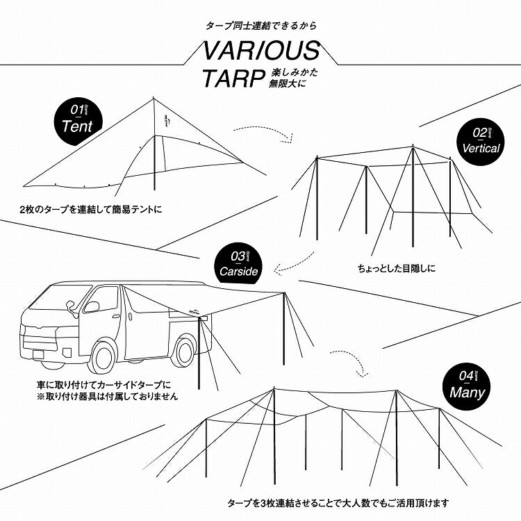 タープ タープテント 簡単拡張 防水 UVカット revir of river EXTENSION TARP シェード テント 日除け キャンプ アウトドア 天幕シェード 軽量 遮熱 ロープ ペグ サンシェルター バイザー 連結 2m20cm 3m20cm【30日保証】通販格安セール情報 楽天 通販
