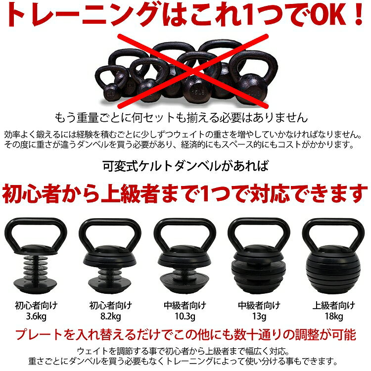 可変重量式 ケトルベルダンベル 3.6-18kg アジャスタブル ケトルベル ケトルダンベル 有酸素運動 自宅 筋トレ 運動 トレーニング器具 二の腕 フィットネス 重さ8kg 12kg 16kg 相当に変更可能 コンパクト【1年保証】通販格安セール情報 楽天 通販