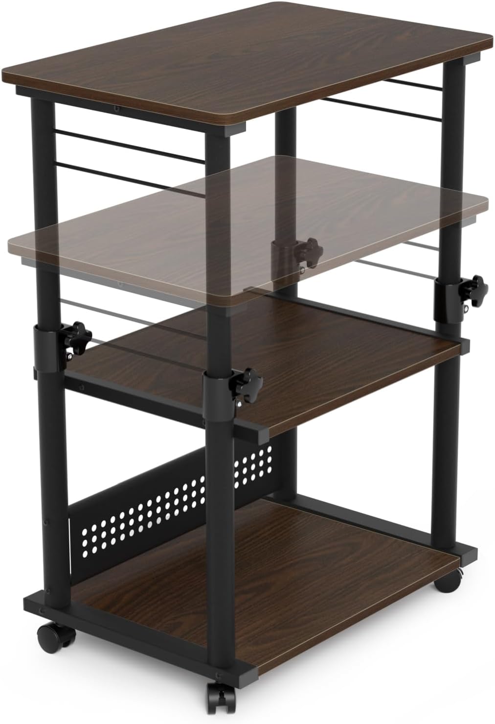 【冬得★25%券！】★昇降式・3段・木製★DEWEL プリンター台 プリンターラック 幅60 プリンターワゴン キャスター付き サイド ワゴン コピー機台 レーザープリンタ 台 3段 机下 おしゃれ 組立簡単 移動便利 プリンター収納 メラミン加工 在宅勤務 オフィス 家庭用