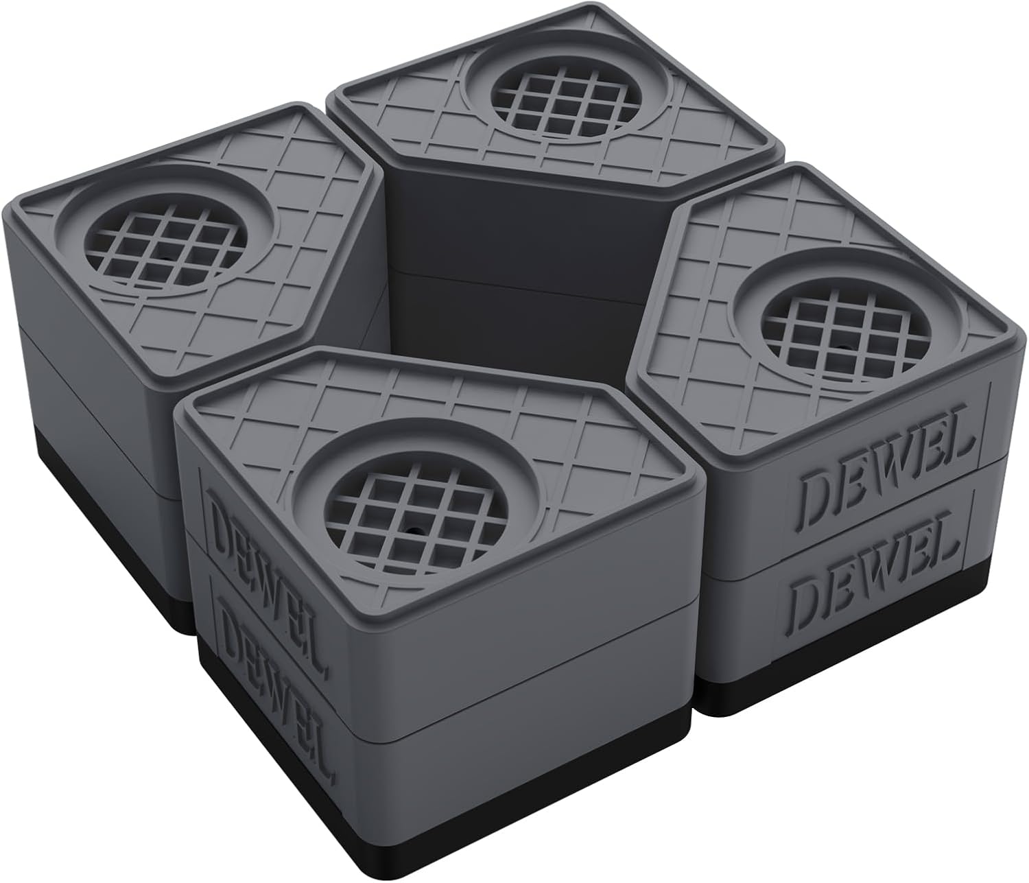 ★24％OFF券！DEWEL かさ上げ台 防振ゴム 高さ調節 二層4個入り 耐荷重500kg 洗濯機置き台 大型家電対応 振動騒音吸収 滑り止め 水たまり防止 防振タイプ 安定性 耐久性