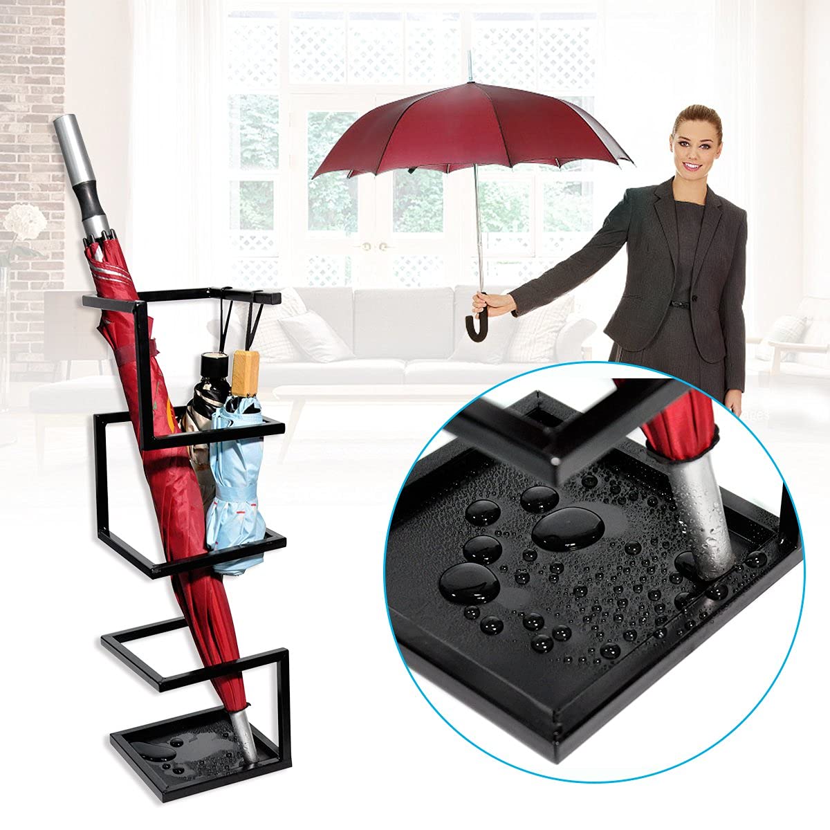 【冬得★P12倍+8%券】★DEWEL 傘立て かさたて 傘入れ スリム おしゃれ かさラック アンブレラスタンド 傘置き 長傘/折りたたみ傘収納 玄関 靴ベラ収納 レインラック ブラック 幅17.5x奥行17.5x高さ58cm
