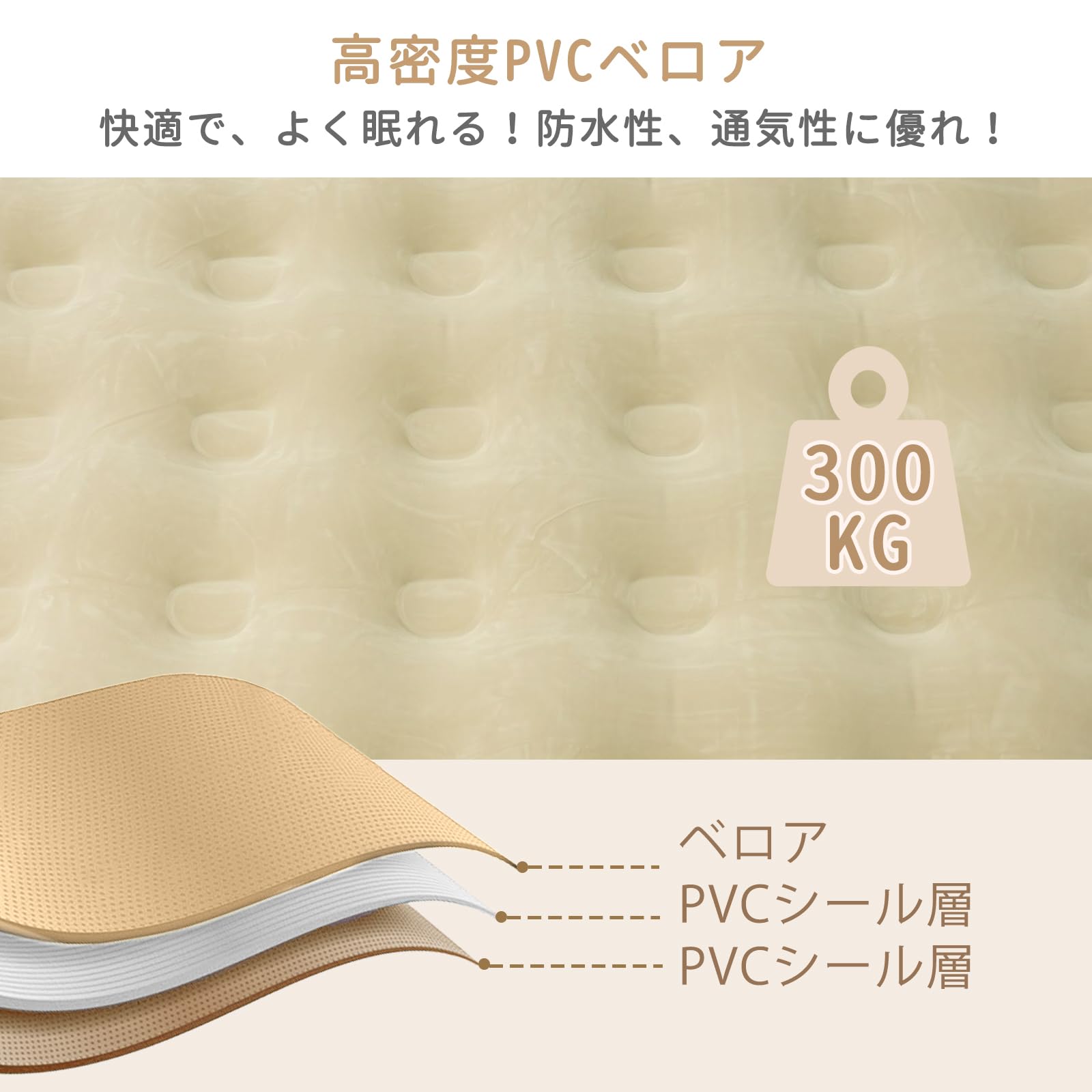 shop masayoshiの【16%券+P1倍！】★電動ポンプ付き・耐荷重300kg・大型★エアマット ダブル 200×152×25cm 自動膨張 48ハニカム構造 耐荷重300kg 植毛仕様 軽量 収納袋付き 空気ポンプ 枕2個 修理パッチ付き エアベッド エアーマットレス キャンプ 旅行 車中泊マット｜アングル3