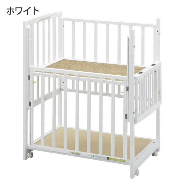 【レンタル】★新品レンタル★往復送料無料 ベビーベッドとマットのセットレンタル 国産ベビーベット [収納棚付]小型ハイタイプベッド キャスター付きミニベッド ヤマサキ ツーオープン・ミニ（マット付き） ホワイト【6ヶ月レンタル】ダブルオープン 立ちベッド ベビー用品