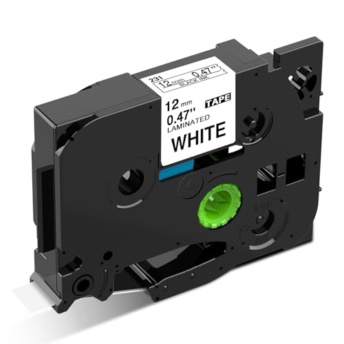 1個 12mm 白地黒文字 ラミネート テープカートリッジ と互換性のある ピータッチP-Touch用 TZeテープ TZe-231 (TZe231) 8M ASprinte