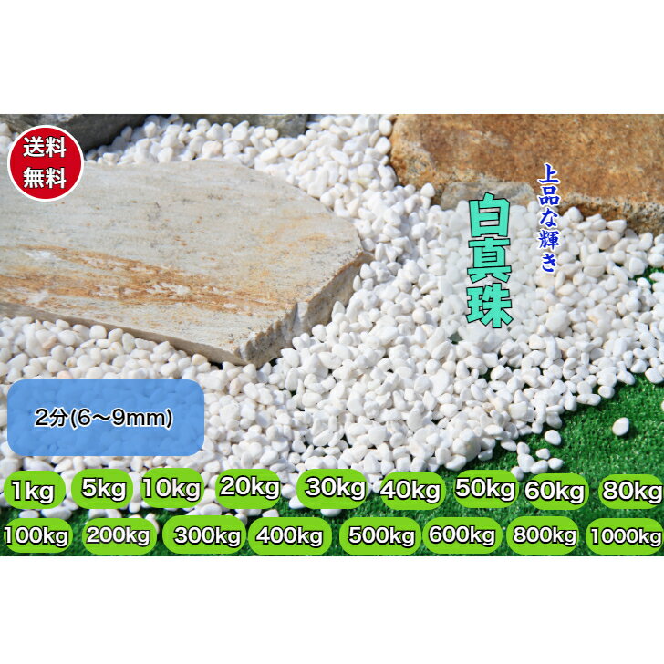 白玉砂利 庭石 2分(6～9mm) 白真珠 ホワイトお庭　園芸　観葉植物　花壇　テラス ガーデニング　敷砂利..