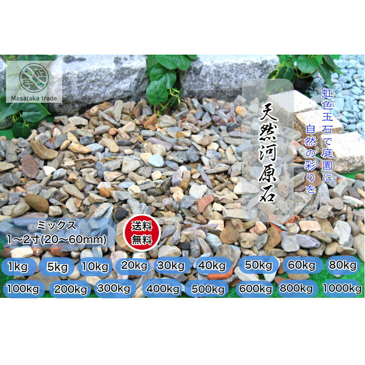 庭石 玉石 敷砂利 (20~50mm)天然渓流石 花壇 造園 外構 ガーデニング 庭石防犯砂利
