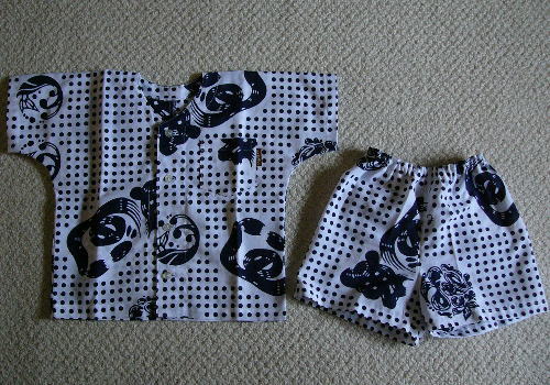 【ぬかやオリジナル】子供用魚河岸シャツ・ズボン付き紺まめ80～140cm【手造り】【豆絞り】【涼感】