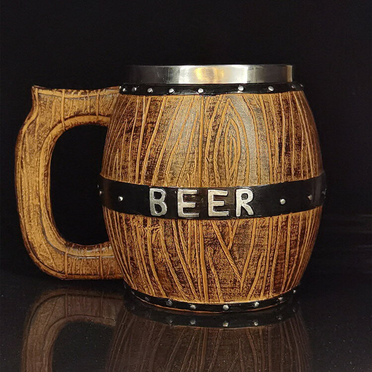 ビール ジョッキ グラス 樽 ステンレス+木製 450mL・