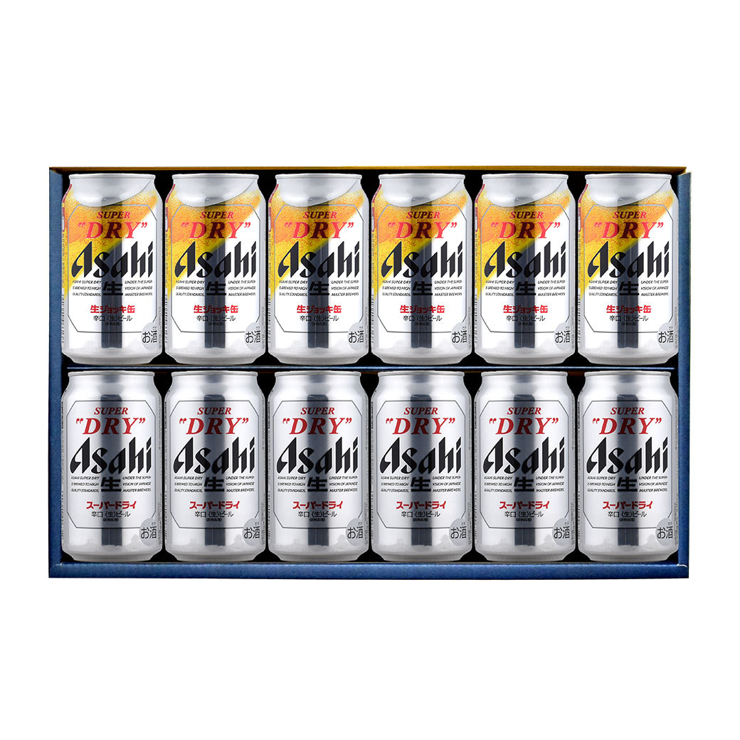酒宝庫 MASHIMOの父の日 ギフト ギフト缶ビール350ml×12本セット スーパードライ350ml缶×6本 スーパードライ生ジョッキ缶 340ml×6本 計12本セット オリジナルギフト箱入 D-3｜アングル2