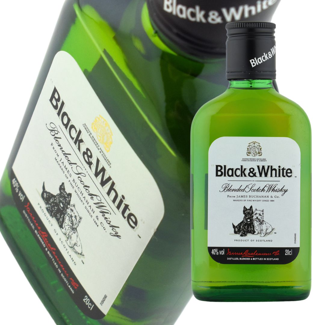ウイスキー 40度 ブラック＆ホワイトブレンデットスコッチ Black＆White 200ml×1本 ミニボトルウイスキー,ミニボトル,小瓶,ハイボール,ロック,ストレート,スコッチ,スコットランド,モルト,ギフト,プレゼント、贈り物